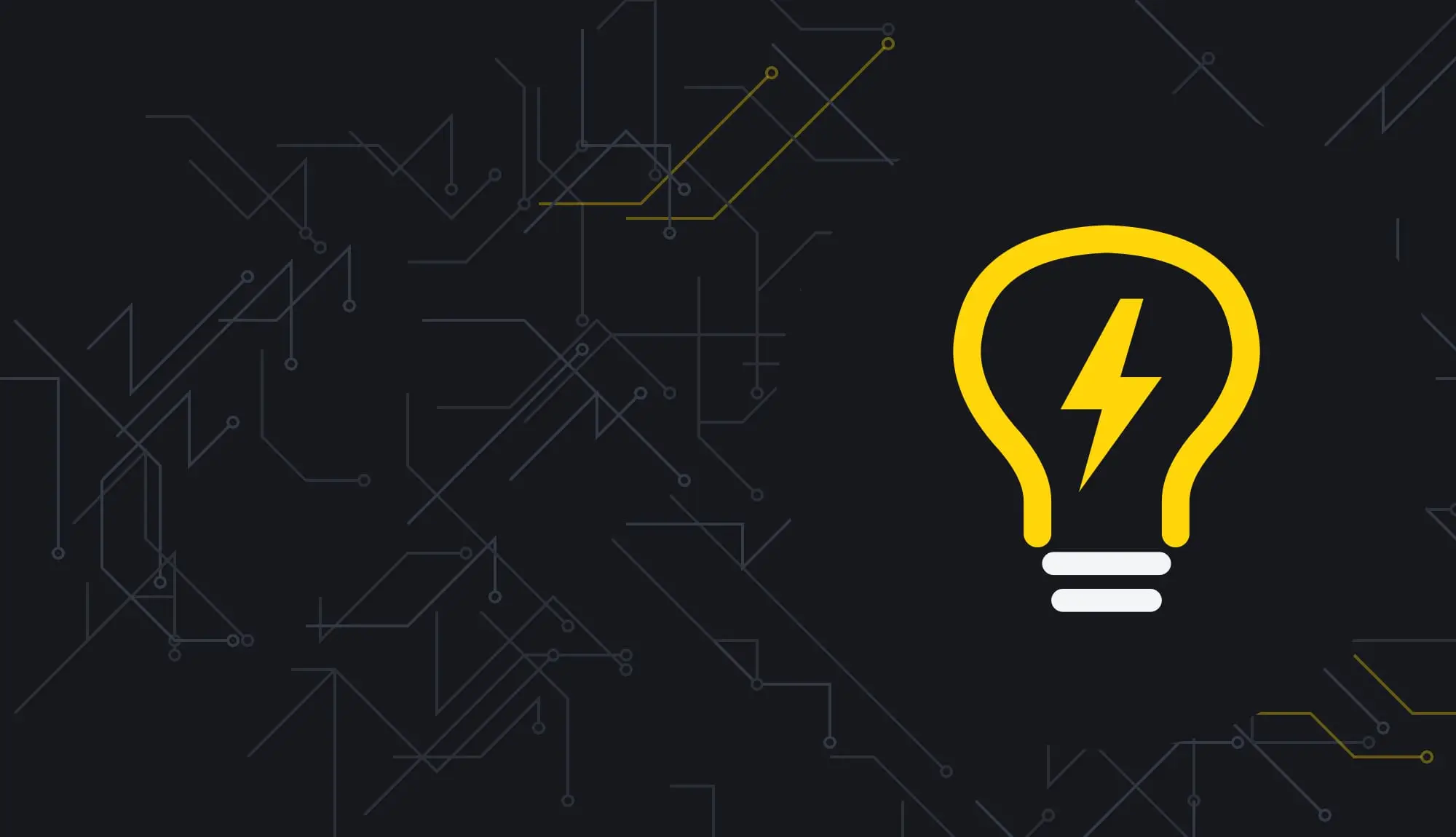 Light bulb with a lightning bolt on a dark circuit-board background